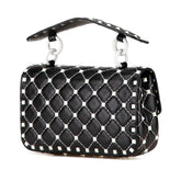 ヴァレンティノ ロックスタッズ スパイク ハンドバッグ ショルダーバッグ 2WAY ブラック ホワイト レザー レディース VALENTINO 【中古】
